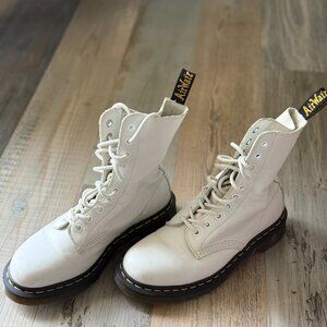 Dr. Martens Women's 1490 Virginia White Leather 10-Eye Mid Calf Boots,  softest